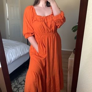 Nicholas Pleated Prairie Dress Deep Orange size 16